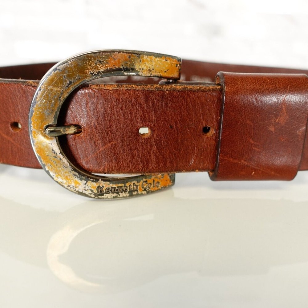Y2K Italian Genuine Leather Belt Womens XS Chocolate Old Money KENNETH COLE